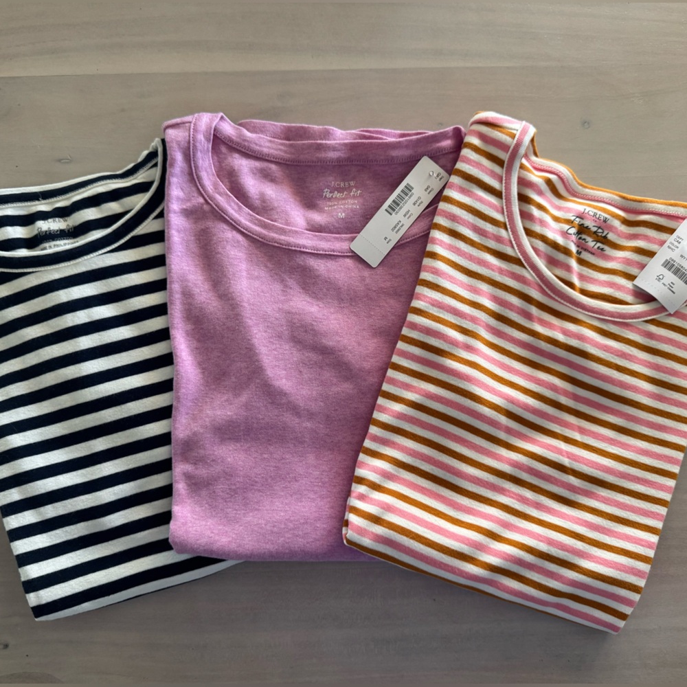 Set of 3 J. Crew Perfect T-Shirts Size Medium Striped and Solid T-Shirts Set NWT